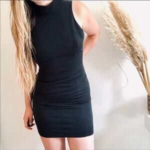 HUGO BUSCATI VINTAGE 80s LBD Black Tank Top High Neck Bodycon Mini Dress 2 XS
